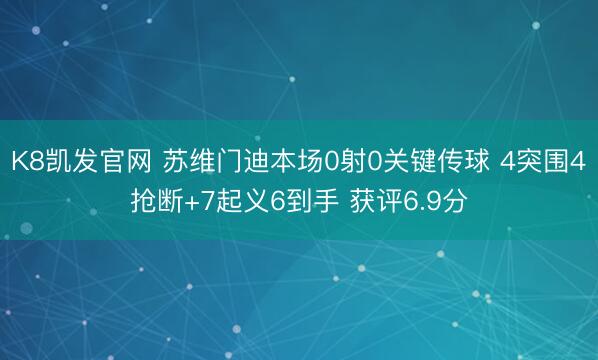 K8凯发官网 苏维门迪本场0射0关键传球 4突围4抢断+7起义6到手 获评6.9分