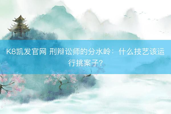 K8凯发官网 刑辩讼师的分水岭：什么技艺该运行挑案子？