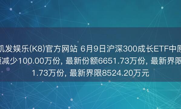 凯发娱乐(K8)官方网站 6月9日沪深300成长ETF中原(159523)份额减少100.00万份， 最新份额6651.73万份， 最新界限8524.20万元